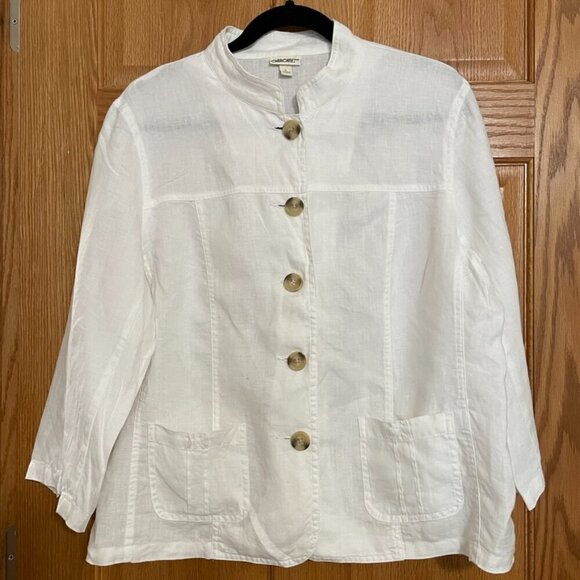 Vintage Cherokee White 100% Linen Button Up Blouse Size Large - Picture 2 of 11
